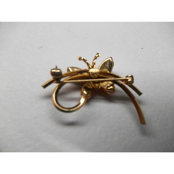 Vintage Star-Art Coral and Jade 14k Gold Filled Brooch - Picture 3 of 3